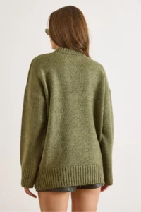Olalook Women's Khaki Crew Neck Thick Ribbing Detailed Oversize Knitwear Sweater - Image 5
