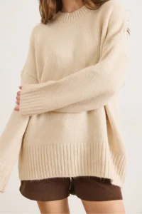 Olalook Women's Stone Crew Neck Thick Ribbing Detailed Oversize Knitwear Sweater - Image 5