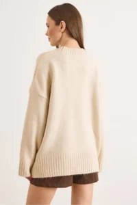 Olalook Women's Stone Crew Neck Thick Ribbing Detailed Oversize Knitwear Sweater - Image 6