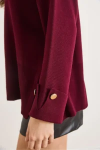 Olalook Women's Burgundy Cufflinks Slit Knitwear Sweater - Image 4
