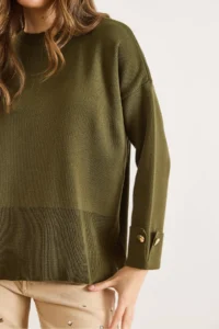 Olalook Women's Khaki Cufflinks Slit Knitwear Sweater - Image 5