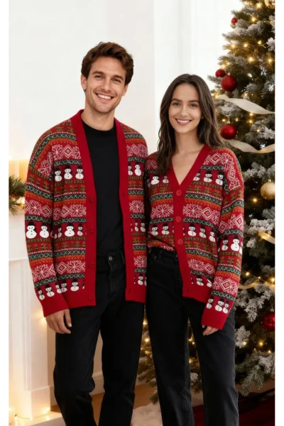 TRENDYOLMİLLA MEN Multicolored Unisex Oversized/Wide Cut Woolly Wide Pattern Christmas Knitwear Cardigan