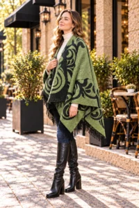 nehir eşarp Sequined Double Sided Shoulder Shawl Poncho Patterned - Image 2