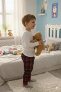 DOFİ Boy's Winter Plaid Pajama Set - Penguin Printed, Crew Neck, Cuffed Legs - Image 3