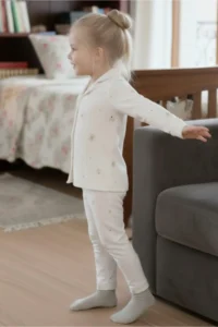 DOFİ Girl's Brown Teddy Bear Patterned Aerobin Pajama Set – Soft and Comfortable - Image 3