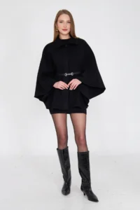 SevdeUgur Women Arched Bowl Poncho Black / Sevde Ugur