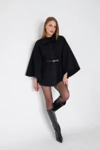 SevdeUgur Women Arched Bowl Poncho Black / Sevde Ugur - Image 2