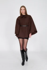 SevdeUgur Women Arched Bowl Poncho Brown / Sevde Ugur - Image 2