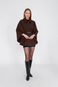 SevdeUgur Women Arched Bowl Poncho Brown / Sevde Ugur - Image 3