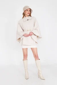 SevdeUgur Women Arched Bowl Poncho Cream / Sevde Ugur - Image 2