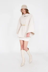 SevdeUgur Women Arched Bowl Poncho Cream / Sevde Ugur - Image 3