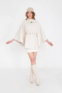 SevdeUgur Women Arched Bowl Poncho Cream / Sevde Ugur - Image 5