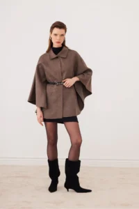 SevdeUgur Women Arched Bowl Poncho Mink - Sevde Ugur - Image 2