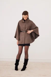 SevdeUgur Women Arched Bowl Poncho Mink - Sevde Ugur - Image 4
