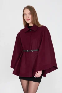 SevdeUgur Women Arched Bowl Poncho Burgundy / Sevde Ugur