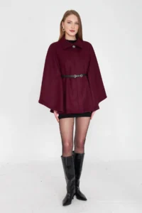 SevdeUgur Women Arched Bowl Poncho Burgundy / Sevde Ugur - Image 2