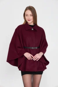 SevdeUgur Women Arched Bowl Poncho Burgundy / Sevde Ugur - Image 3