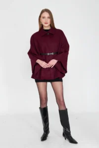SevdeUgur Women Arched Bowl Poncho Burgundy / Sevde Ugur - Image 4