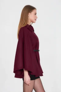 SevdeUgur Women Arched Bowl Poncho Burgundy / Sevde Ugur - Image 5