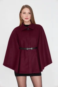 SevdeUgur Women Arched Bowl Poncho Burgundy / Sevde Ugur - Image 6