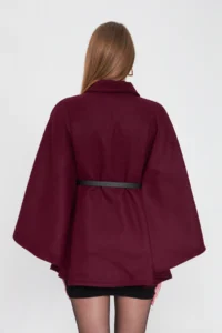 SevdeUgur Women Arched Bowl Poncho Burgundy / Sevde Ugur - Image 7