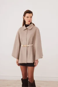 SevdeUgur Women's Belted Stash Poncho Cold Brown - Mocha / Sevde Ugur - Image 3
