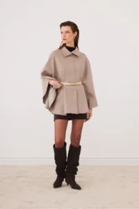 SevdeUgur Women's Belted Stash Poncho Cold Brown - Mocha / Sevde Ugur - Image 4