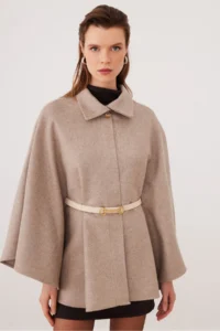 SevdeUgur Women's Belted Stash Poncho Cold Brown - Mocha / Sevde Ugur - Image 6