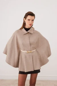 SevdeUgur Women's Belted Stash Poncho Cold Brown - Mocha / Sevde Ugur - Image 7