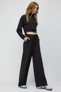 No Matter What Soft Textured Wide Leg Sweatpants with Adjustable Waist