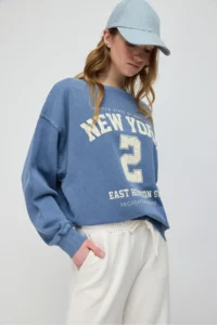 No Matter What Women's Oversize Sweatshirt Printed Faded Effect Crew Neck 100% Cotton
