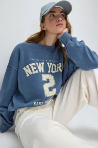 No Matter What Women's Oversize Sweatshirt Printed Faded Effect Crew Neck 100% Cotton - Image 3