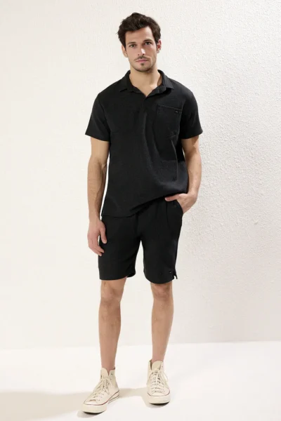 TRENDYOLMİLLA MEN Anthracite Regular/Normal Cut textured Material Etiketli Polo Shirt Collar Thick Tracksuit