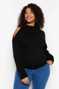 Trendyol Curve Black Cut Out Detailed Knitwear Sweater