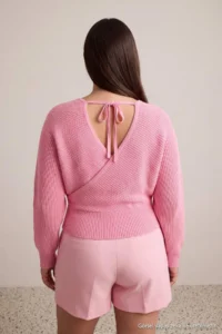 Trendyol Curve PINK Double breasted Closed Back tied up Knitwear Sweater - Image 4