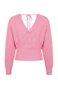 Trendyol Curve PINK Double breasted Closed Back tied up Knitwear Sweater - Image 8