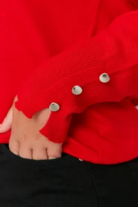 Trendyol Curve Red V-neck Button Detailed Knitwear Sweater - Image 3