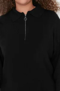 Trendyol Curve Black Polo Shirt Collar Zipper Detailed Knitwear Sweater - Image 3