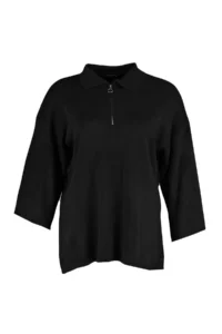 Trendyol Curve Black Polo Shirt Collar Zipper Detailed Knitwear Sweater - Image 5