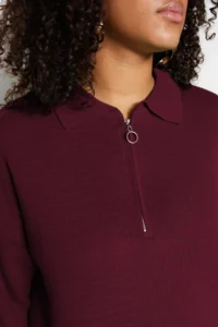 Trendyol Curve Cherry Rot Polo Shirt Collar Zipper Detailed Knitwear Sweater - Image 3
