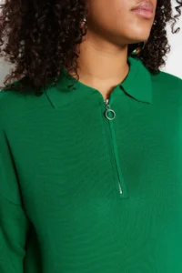Trendyol Curve Green Polo Shirt Collar Zipper Detailed Knitwear Sweater - Image 4