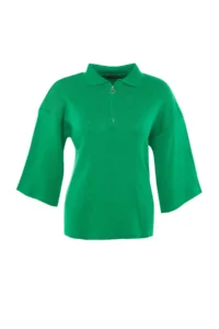 Trendyol Curve Green Polo Shirt Collar Zipper Detailed Knitwear Sweater - Image 6