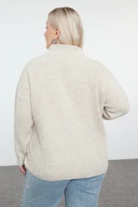 Trendyol Curve Stone Zippered Polo Shirt Collar Knitwear Sweater - Image 5