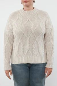 Trendyol Curve Beige Glitter Braided Knitwear Sweater - Image 3