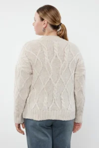 Trendyol Curve Beige Glitter Braided Knitwear Sweater - Image 5
