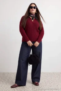 Trendyol Curve Burgundy Soft textured Ribbed Polo Shirt Collar Knitwear Sweater - Image 2