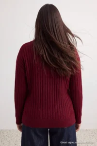 Trendyol Curve Burgundy Soft textured Ribbed Polo Shirt Collar Knitwear Sweater - Image 3