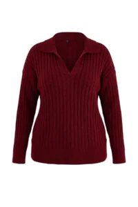 Trendyol Curve Burgundy Soft textured Ribbed Polo Shirt Collar Knitwear Sweater - Image 4