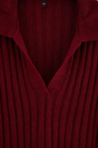 Trendyol Curve Burgundy Soft textured Ribbed Polo Shirt Collar Knitwear Sweater - Image 5
