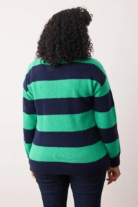 Trendyol Curve NAVY BLUE Green Striped Crew Neck Knitwear Sweater - Image 4